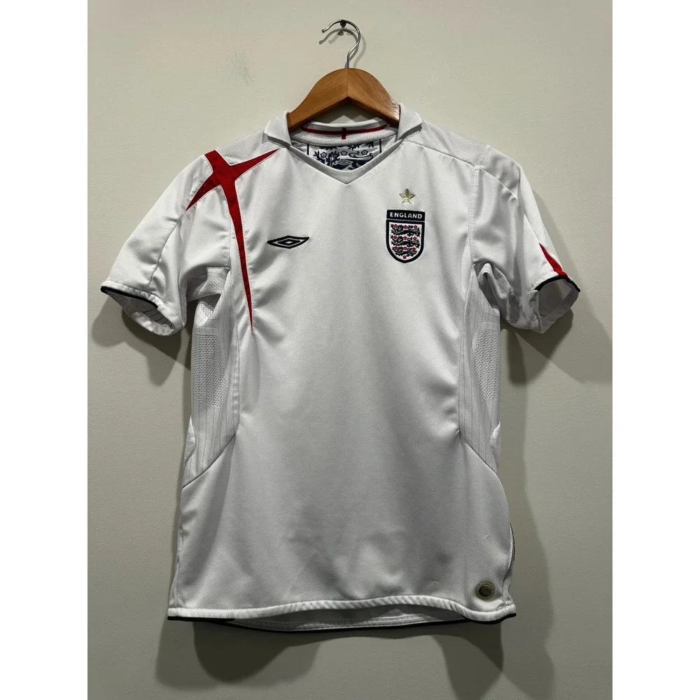 Umbro England National Team Soccer Jersey Kids White Red Three Lions Kit